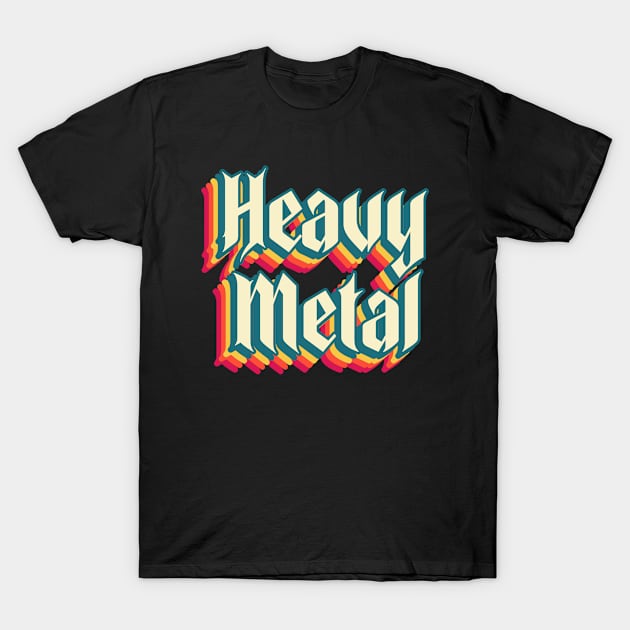 Heavy Metal Retro Sunset Aesthetic Typography T-Shirt by Inspire Enclave